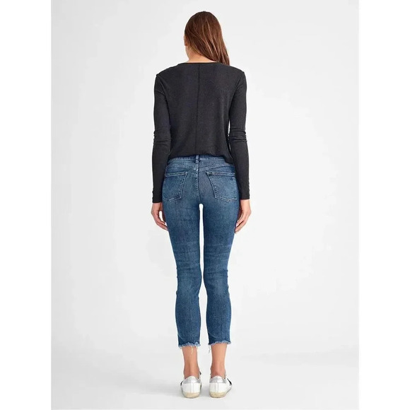DL1961 Mara Straight Jeans 27 Ankle Mid Rise Blue Raw Hem Stretch Instasculpt - Picture 6 of 11